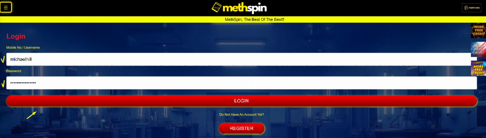Secure login interface for Methspin Casino